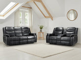 Galaxy Tech Recliner Leather 3+2 Seater Sofa - Black