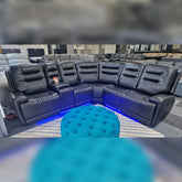 Halifax Leather Electric Recliner Corner Sofa Black -USB Ports - LED LIGHTS - CUP HOLDERS