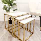 Stella Nest of 3 Square Coffee Tables with Polar White Stone Top