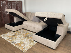 Palermo U Shape Storage Sofa Bed - Beige