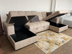 Palermo U Shape Storage Sofa Bed - Beige