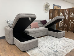 Capri U Shape Sofa Bed With Storage â€“ Grey â€“ Pull Out Sleeper