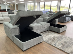 Alaya Large U Shape Pullout Sofabed With Storage - Grey | Adjustable Headrests