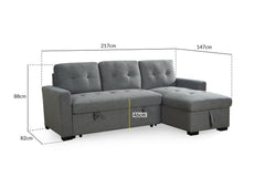 Alder Universal Fabric Corner Sofabed - Grey