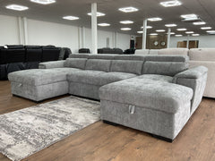 Alaya Large U Shape Pullout Sofabed With Storage - Grey | Adjustable Headrests