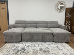 Capri U Shape Sofa Bed With Storage â€“ Grey â€“ Pull Out Sleeper