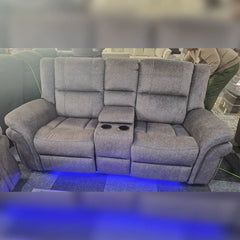 Berlin Fabric Electric Recliner Sofa 3+2 Seater USB Ports Led Lights Cup Holders Grey