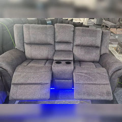 Berlin Fabric Electric Recliner Sofa 3+2 Seater USB Ports Led Lights Cup Holders Grey