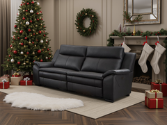 Boston Genuine Leather Electric Recliner 3 Seater Leather - Black
