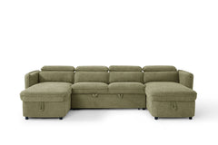 Capri U Shape Sofa Bed With Storage â€“ Olive Green â€“ Pull Out Sleeper