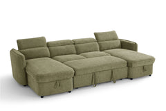 Capri U Shape Sofa Bed With Storage â€“ Olive Green â€“ Pull Out Sleeper