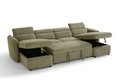 Capri U Shape Sofa Bed With Storage â€“ Olive Green â€“ Pull Out Sleeper