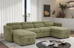 Capri U Shape Sofa Bed With Storage â€“ Olive Green â€“ Pull Out Sleeper