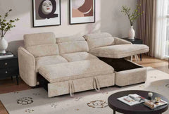 Capri Corner Sofa Bed With Storage â€“ Beige â€“ Universal Chaise â€“ Pull Out Bed