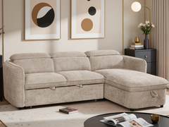 Capri Corner Sofa Bed With Storage â€“ Beige â€“ Universal Chaise â€“ Pull Out Bed