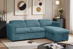 Capri Corner Sofa Bed With Storage â€“ Blue â€“ Universal Chaise â€“ Pull Out Bed