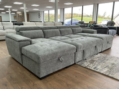 Alaya Large U Shape Pullout Sofabed With Storage - Grey | Adjustable Headrests