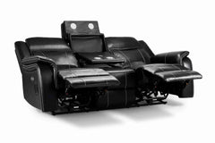Galaxy Tech Recliner Leather 3+2 Seater Sofa - Black