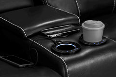 Galaxy Tech Recliner Leather 3+2 Seater Sofa - Black