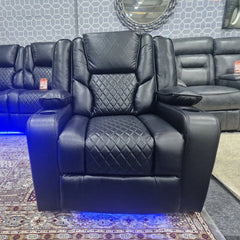 Orlando Electric Recliners 3+2 Seater Leather Sofa Black - Led Lights - Wireless Charger