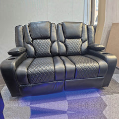 Orlando Electric Recliners 3+2 Seater Leather Sofa Black - Led Lights - Wireless Charger