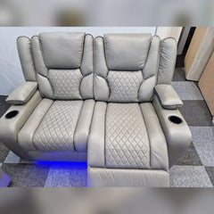 Orlando Electric Recliners 3+2 Seater Leather Sofa Grey - Led Lights - Wireless Charger