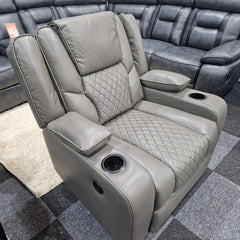 Orlando Electric Recliners 3+2 Seater Leather Sofa Grey - Led Lights - Wireless Charger