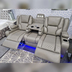 Orlando Electric Recliners 3+2 Seater Leather Sofa Grey - Led Lights - Wireless Charger