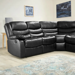 Roma Leather Recliner Corner Sofa Black
