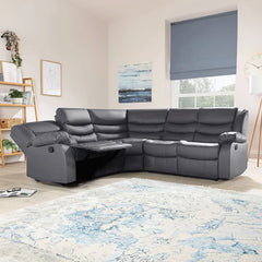 Roma Leather Recliner Corner Sofa Grey