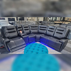 Halifax Leather Electric Recliner Corner Sofa Black -USB Ports - LED LIGHTS - CUP HOLDERS