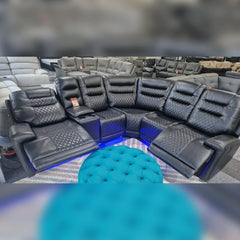 Halifax Leather Electric Recliner Corner Sofa Black -USB Ports - LED LIGHTS - CUP HOLDERS