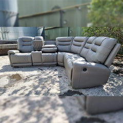 Halifax Leather Electric Recliner Corner Sofa Grey -USB Ports - LED LIGHTS - CUP HOLDERS