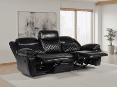 Myra Recliner Leather 3+1+1 Sofa - Black