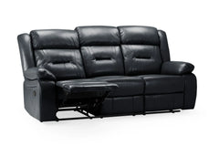 Novie Recliner Leather 3 Seater Sofa - Black