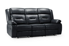 Novie Recliner Leather 3 Seater Sofa - Black