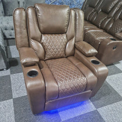 Orlando Electric Recliners Leather Arm Chair - Brown - LED LIGHTS/USB PORTS
