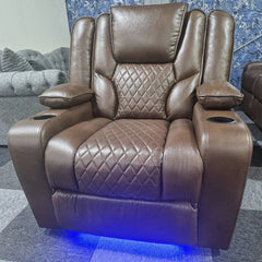 Orlando Electric Recliners Leather Arm Chair - Brown - LED LIGHTS/USB PORTS