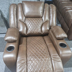 Orlando Electric Recliners Leather Arm Chair - Brown - LED LIGHTS/USB PORTS