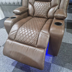 Orlando Electric Recliners Leather Arm Chair - Brown - LED LIGHTS/USB PORTS
