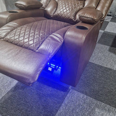 Orlando Electric Recliners Leather Arm Chair - Brown - LED LIGHTS/USB PORTS