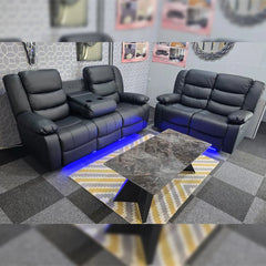 Roma Leather Electric Recliner Sofa With Cupholders - 3+2 Seater Sofa Black