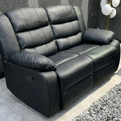 Roma Leather Recliner Sofa with Cupholders - 3+2 Seater Sofa Black