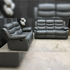 Roma Leather Recliner Sofa with Cupholders - 3+2 Seater Sofa Grey