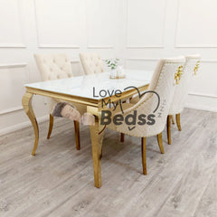 Louice 1.5 gold table with 4 bentley gold cream chair